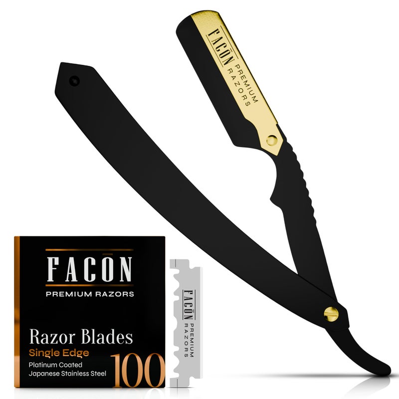 FACON FacÃ³n Straight Razors for Men - Professional Barber Straight Edge Razor Kit with 100 Blades, Classic Stainless Steel Barbero Shaver for a Smooth & Precise Shave, Premium Barber Razor for Men's Shaving - Image 1